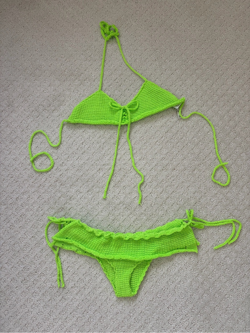 Neon Green Crochet Tie Bikini Set - Women's Swimwear